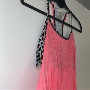 Victoria’s Secret PINK Pink Racerback Tank Built In Black Snow Leopard Print Bra